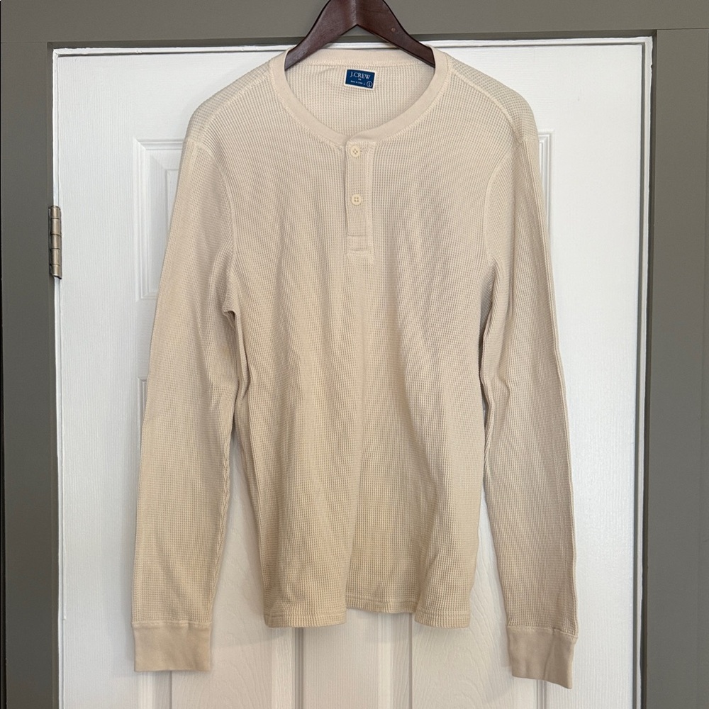 J. Crew Men's Cream White Waffle Long Sleeve Henley